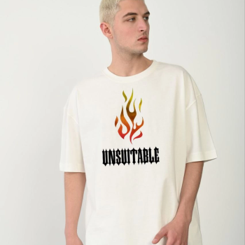 Bisiklet Yaka Baskılı Oversize T-Shirt - Beyaz