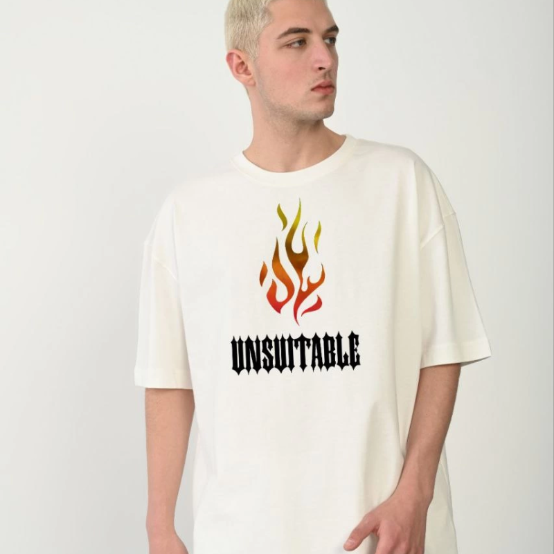 Bisiklet Yaka Baskılı Oversize T-Shirt - Beyaz