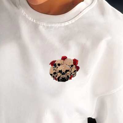 Bisiklet Yaka Baskılı Oversize T-Shirt - Beyaz -