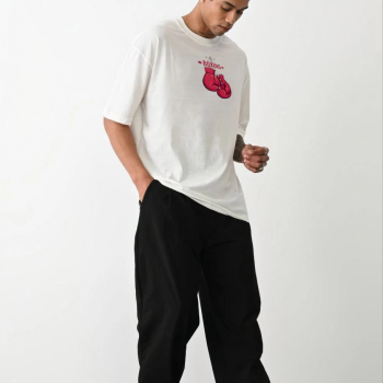 Bisiklet Yaka Baskılı Oversize T-Shirt - Beyaz -