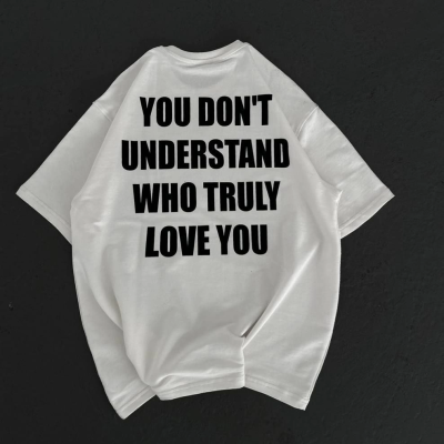 Bisiklet Yaka Baskılı Oversize T-Shirt - Beyaz -