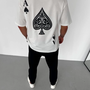 Bisiklet Yaka Baskılı Oversize T-Shirt - Beyaz