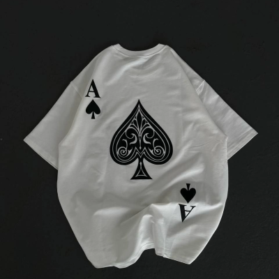 Bisiklet Yaka Baskılı Oversize T-Shirt - Beyaz -