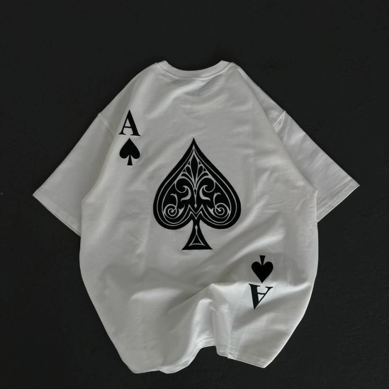 Bisiklet Yaka Baskılı Oversize T-Shirt - Beyaz -