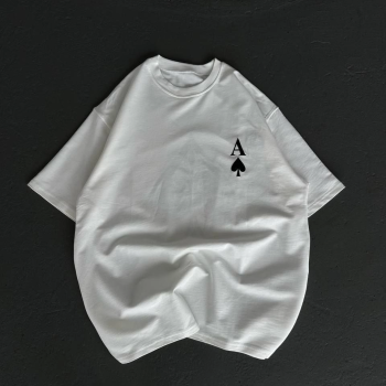 Bisiklet Yaka Baskılı Oversize T-Shirt - Beyaz -