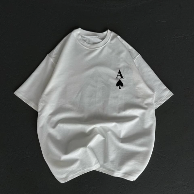 Bisiklet Yaka Baskılı Oversize T-Shirt - Beyaz -