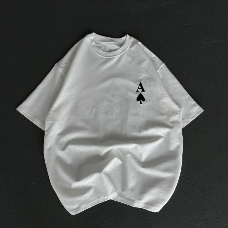 Bisiklet Yaka Baskılı Oversize T-Shirt - Beyaz -