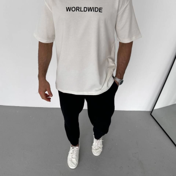 Bisiklet Yaka Baskılı Oversize T-Shirt - Beyaz -