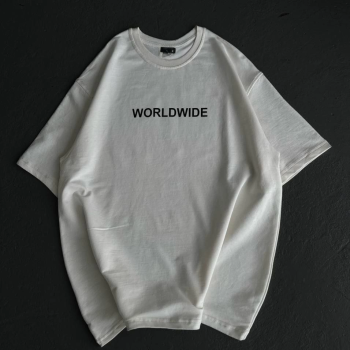 Bisiklet Yaka Baskılı Oversize T-Shirt - Beyaz -