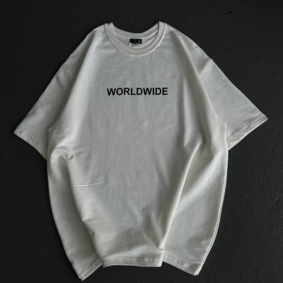 Bisiklet Yaka Baskılı Oversize T-Shirt - Beyaz -