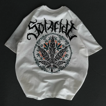 Bisiklet Yaka Baskılı Oversize T-Shirt - Beyaz -