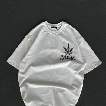 Bisiklet Yaka Baskılı Oversize T-Shirt - Beyaz -