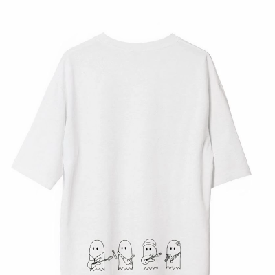 Bisiklet Yaka Baskılı Oversize T-Shirt - Beyaz -