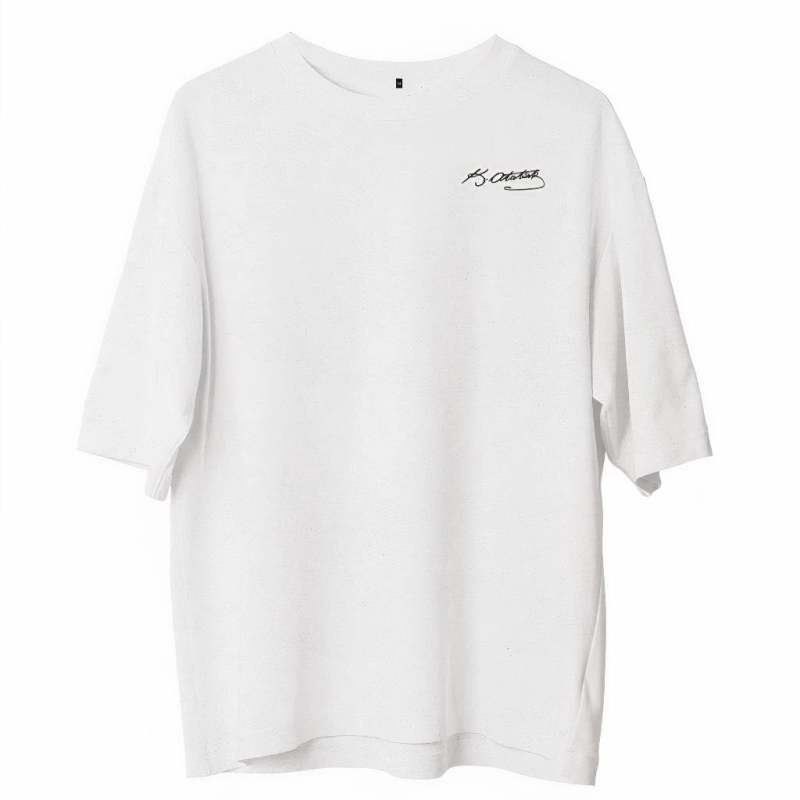 Bisiklet Yaka Baskılı Oversize T-Shirt - Beyaz