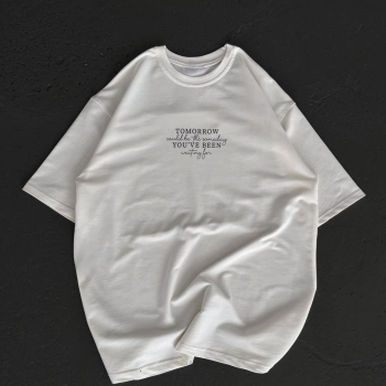 Bisiklet Yaka Baskılı Oversize T-Shirt - Beyaz