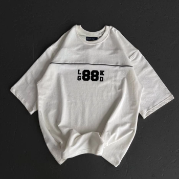 Bisiklet Yaka Baskılı Oversize T-Shirt - Beyaz