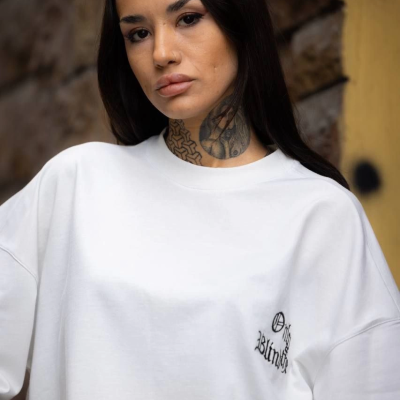 Bisiklet Yaka Baskılı Oversize T-Shirt - Beyaz -