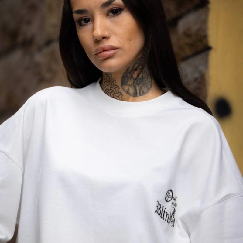 Bisiklet Yaka Baskılı Oversize T-Shirt - Beyaz -