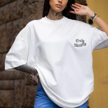Bisiklet Yaka Baskılı Oversize T-Shirt - Beyaz -