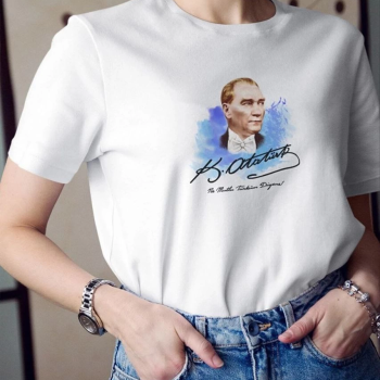 Bisiklet Yaka Baskılı Oversize T-Shirt - Beyaz -