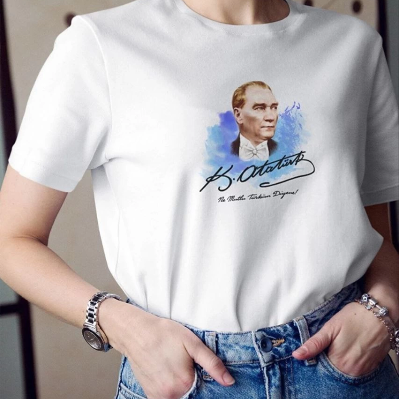 Bisiklet Yaka Baskılı Oversize T-Shirt - Beyaz -