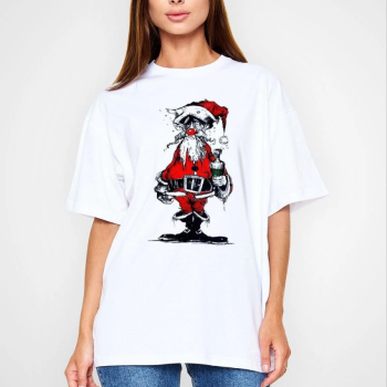 Bisiklet Yaka Baskılı Oversize T-Shirt - Beyaz -