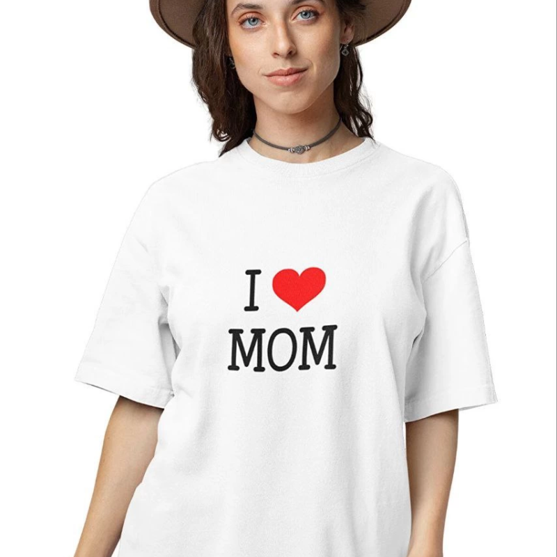 Bisiklet Yaka Baskılı Oversize T-Shirt - Beyaz -