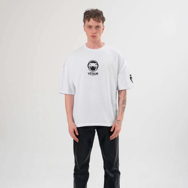 Bisiklet Yaka Baskılı Oversize T-Shirt - Beyaz -