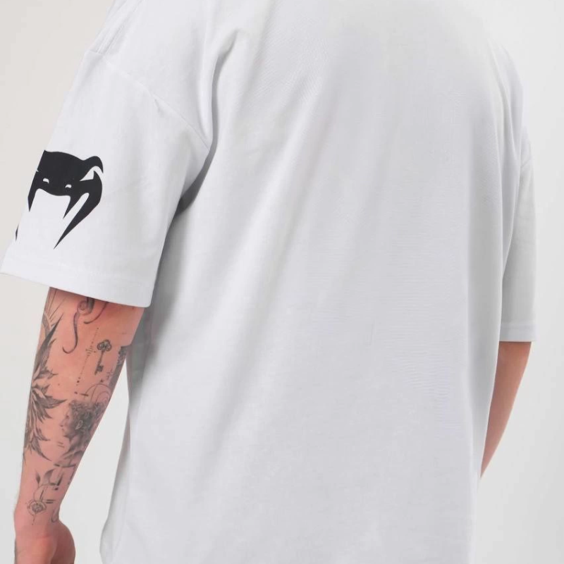 Bisiklet Yaka Baskılı Oversize T-Shirt - Beyaz -