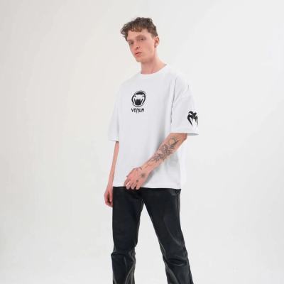 Bisiklet Yaka Baskılı Oversize T-Shirt - Beyaz -