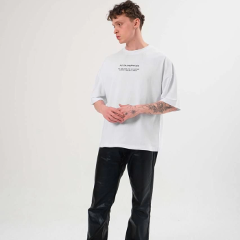 Bisiklet Yaka Baskılı Oversize T-Shirt - Beyaz