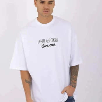 Bisiklet Yaka Baskılı Oversize T-Shirt - Beyaz