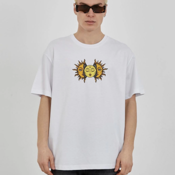 Bisiklet Yaka Baskılı Oversize T-Shirt - Beyaz -