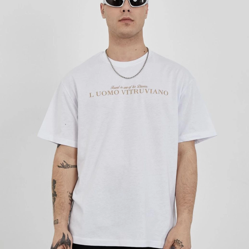 Bisiklet Yaka Baskılı Oversize T-Shirt - Beyaz -