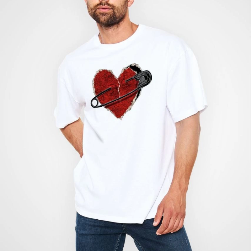 Bisiklet Yaka Baskılı Oversize T-Shirt - Beyaz -