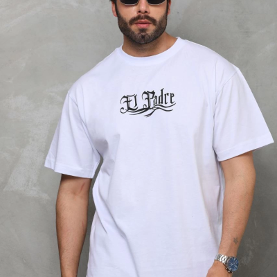 Bisiklet Yaka Baskılı Oversize T-Shirt - Beyaz -