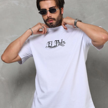 Bisiklet Yaka Baskılı Oversize T-Shirt - Beyaz -