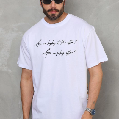 Bisiklet Yaka Baskılı Oversize T-Shirt - Beyaz