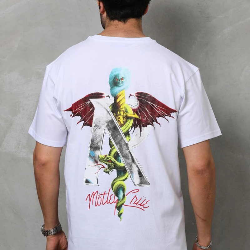 Bisiklet Yaka Baskılı Oversize T-Shirt - Beyaz -