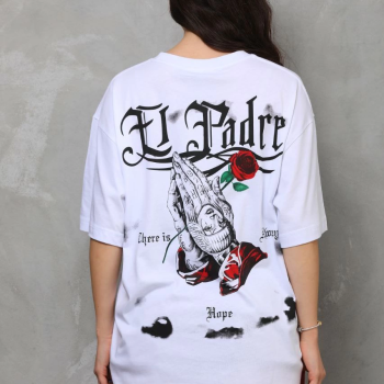 Bisiklet Yaka Baskılı Oversize T-Shirt - Beyaz -