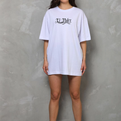 Bisiklet Yaka Baskılı Oversize T-Shirt - Beyaz -