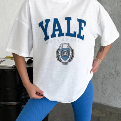 Bisiklet Yaka Baskılı Oversize T-Shirt - Beyaz