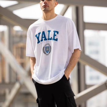 Bisiklet Yaka Baskılı Oversize T-Shirt - Beyaz -