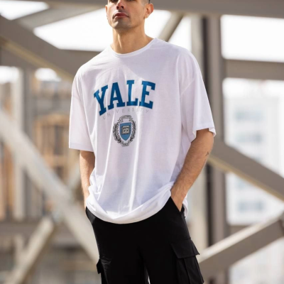 Bisiklet Yaka Baskılı Oversize T-Shirt - Beyaz -