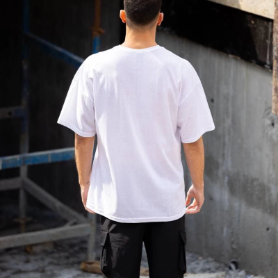 Bisiklet Yaka Baskılı Oversize T-Shirt - Beyaz -