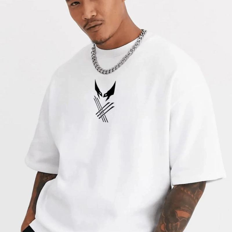 Bisiklet Yaka Baskılı Oversize T-Shirt - Beyaz -