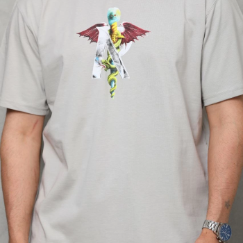 Bisiklet Yaka Baskılı Oversize T-Shirt - Gri