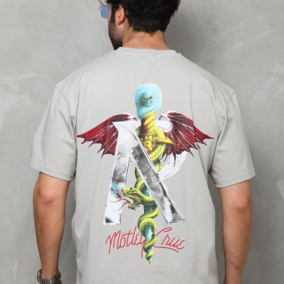 Bisiklet Yaka Baskılı Oversize T-Shirt - Gri