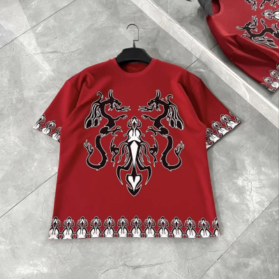 Bisiklet Yaka Baskılı Oversize T-Shirt - Kırmızı -