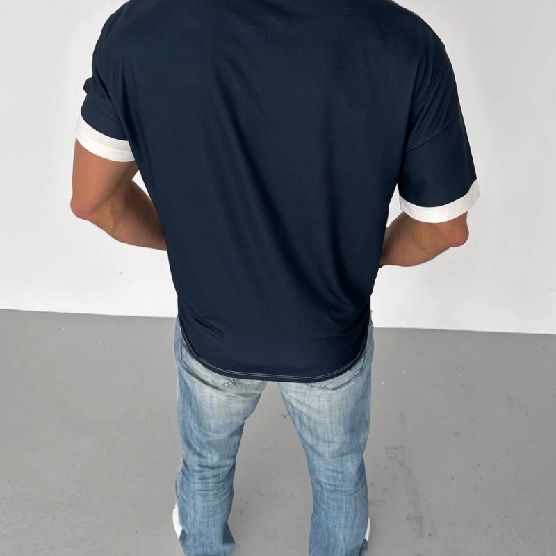 Bisiklet Yaka Baskılı Oversize T-Shirt - Siyah -